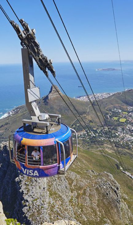 Table Mountain cableway above Cape Town and the Atlantic coast