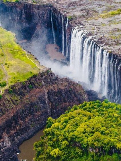 Aerial view of Victoria Falls and the gorge on the Zambezi River